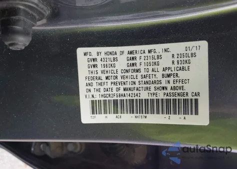 2017 Honda Accord Sport z USA, uszkodzony, nr VIN 1HGCR2F58HA142542